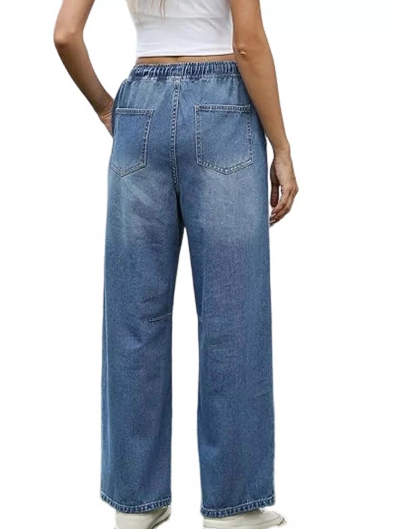 Elastic Waist Wide Leg Jeans