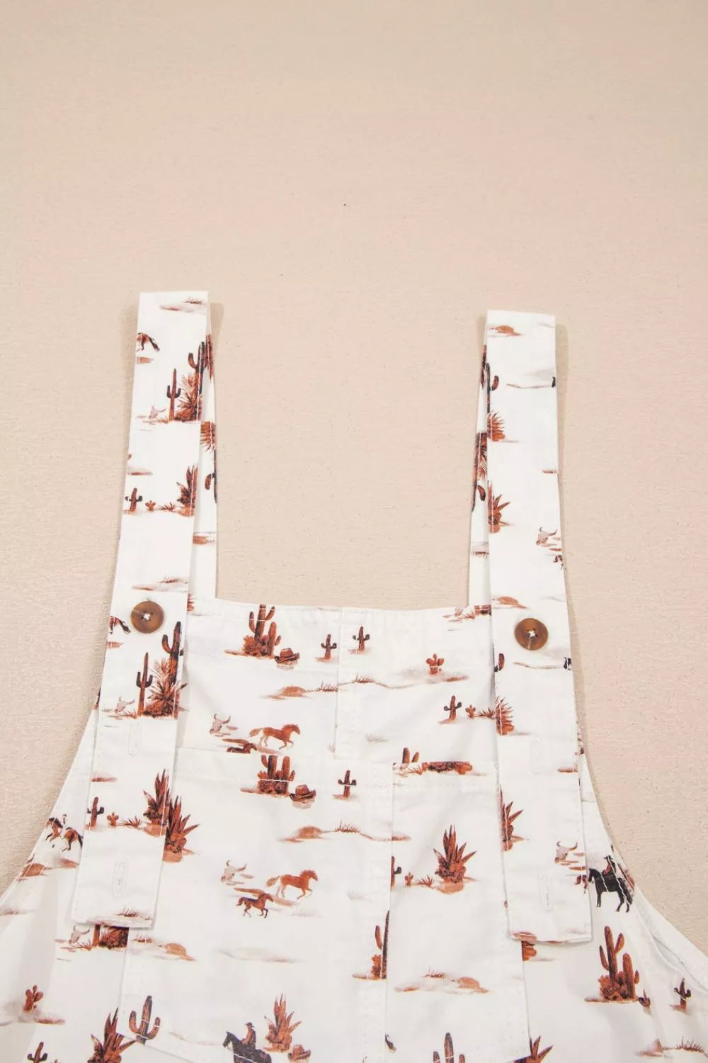 Western Printed Button Adjustable Straps Loose Jumpsuit