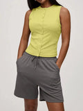 Ribbed Button-Front Sleeveless Tank