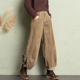 Corduroy Wide-Leg Pants with Lace-Up Detail | Street Style