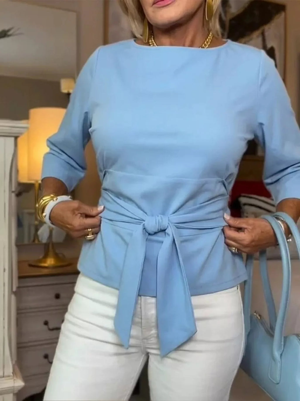 Full Size Tied 3/4 Sleeve Top Plus Size