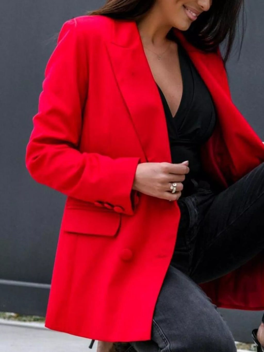 Lapel Collar Long Sleeve Blazer