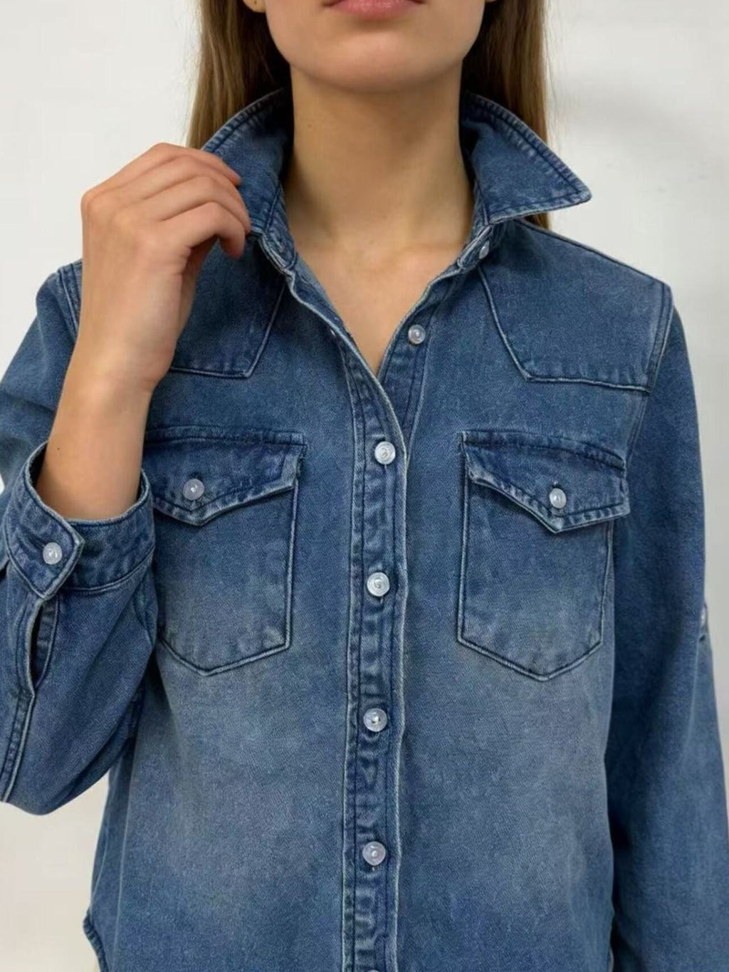 Button Down Classic Western Style Denim Top