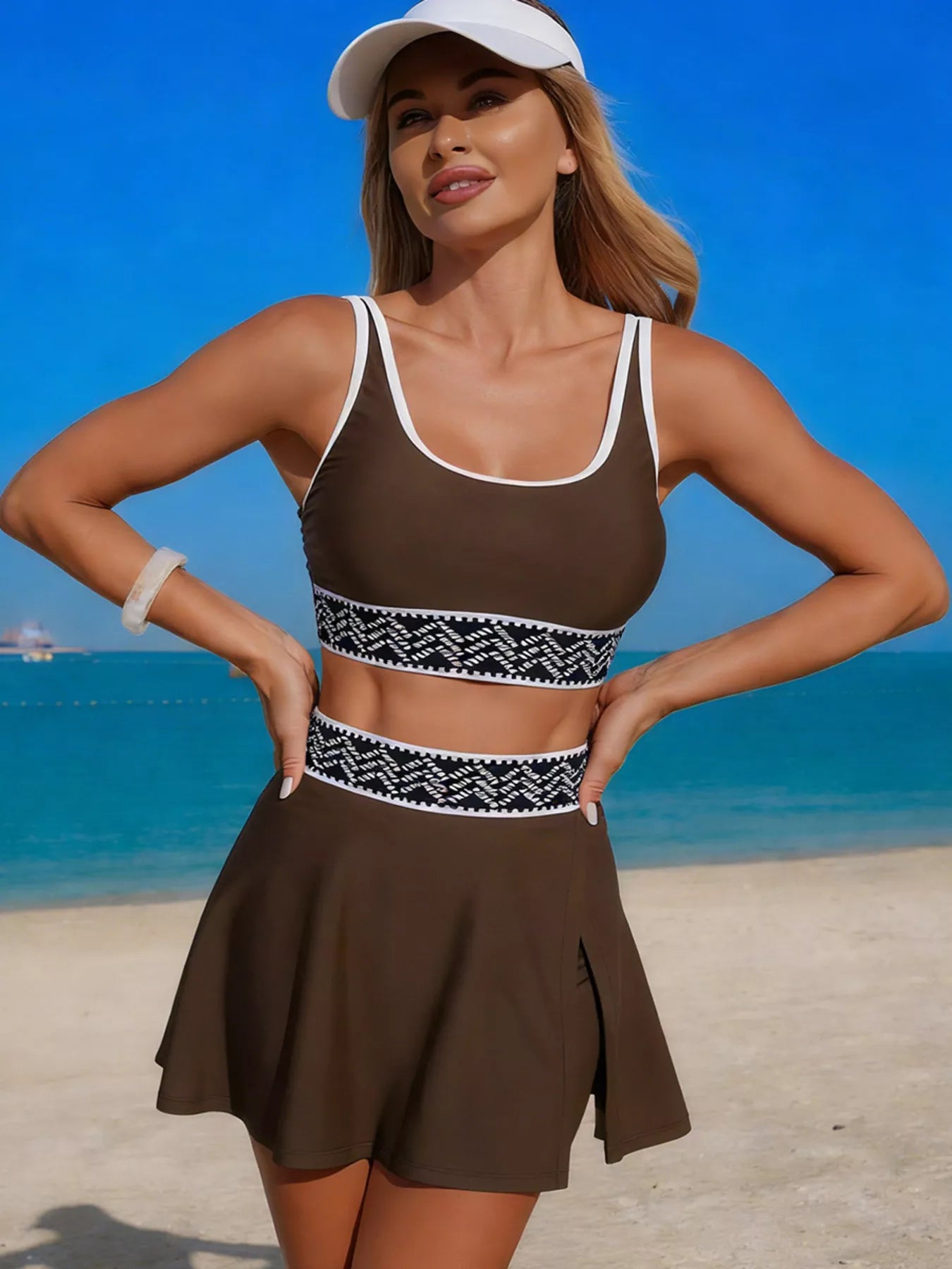 Contrast Trim Tank and Skort Swim Set