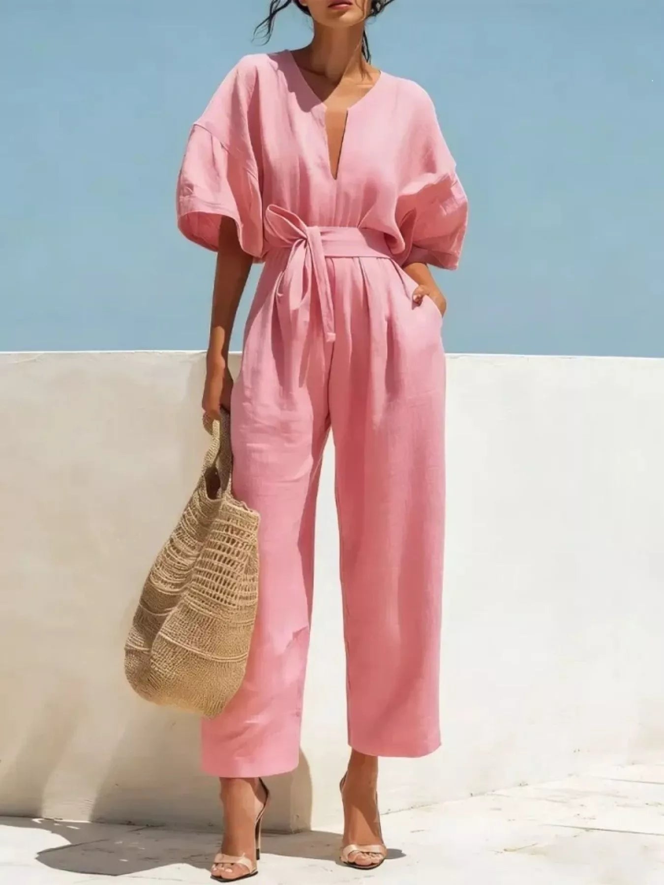 Tie Waist Wide Leg Jumpsuit