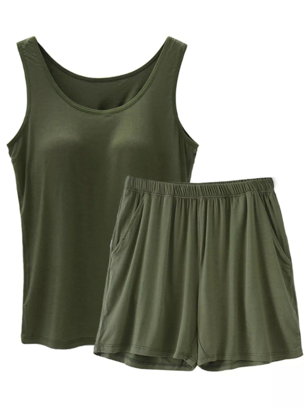 Plus Size Modal Padded Sleeveless Tank Top & Shorts Set