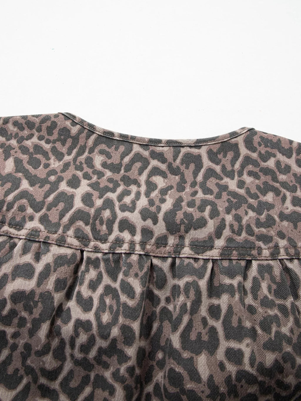 Leopard Print Ruffle Hem Denim Top