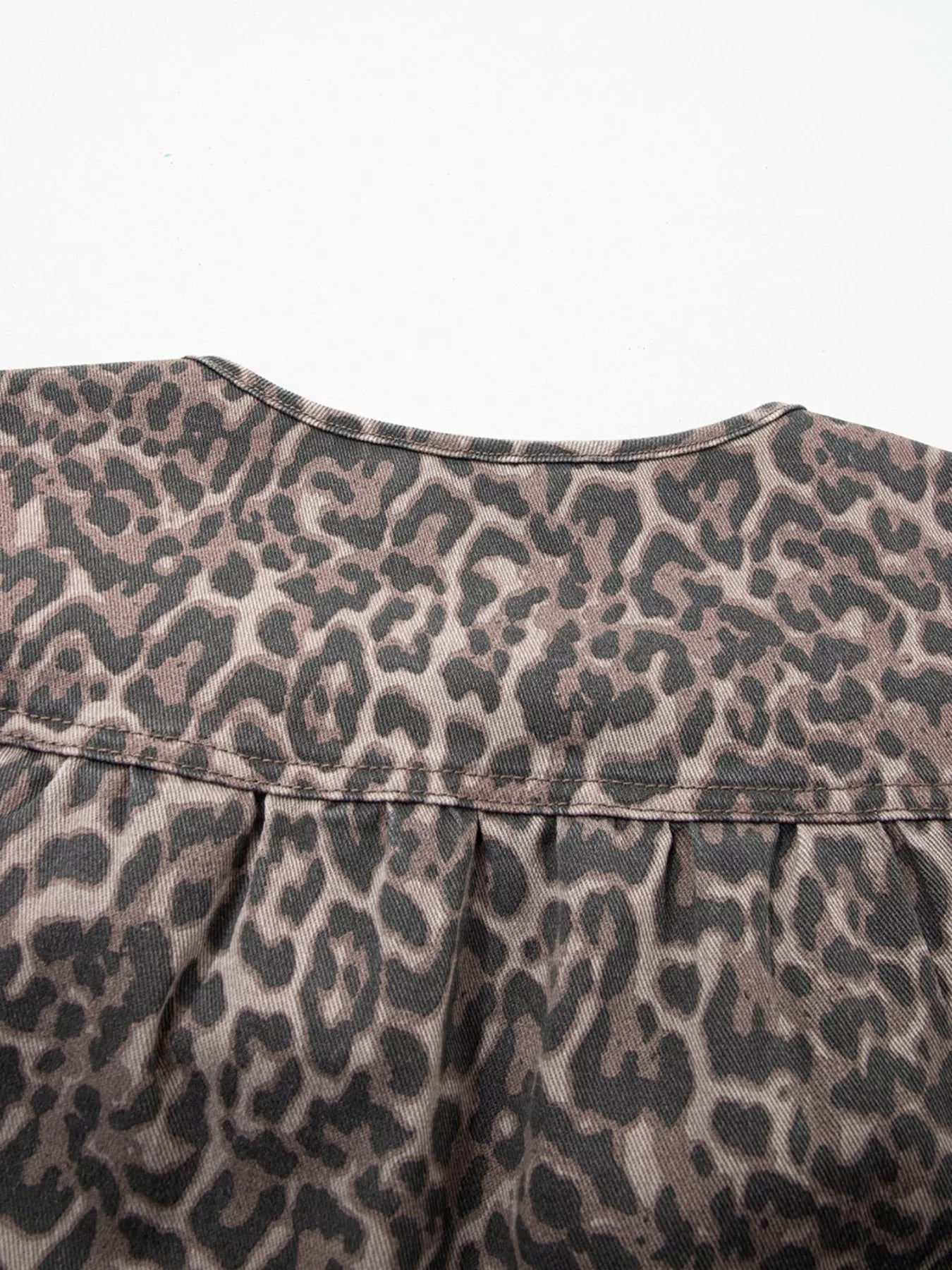 Leopard Print Ruffle Hem Denim Top