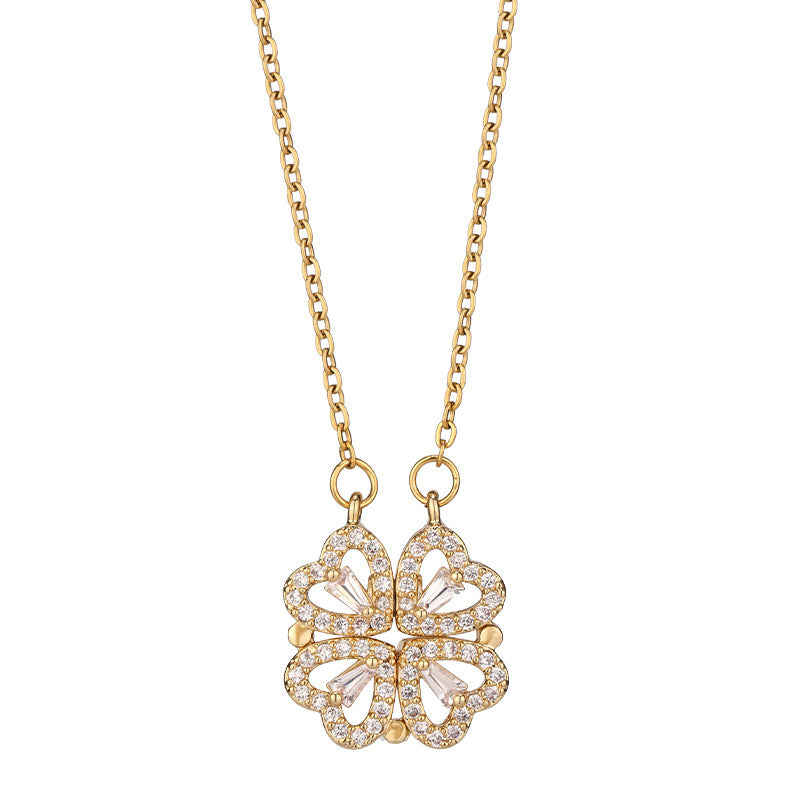 SORI STYLE Four-Leaf Clover Hearts Necklace — main product shot