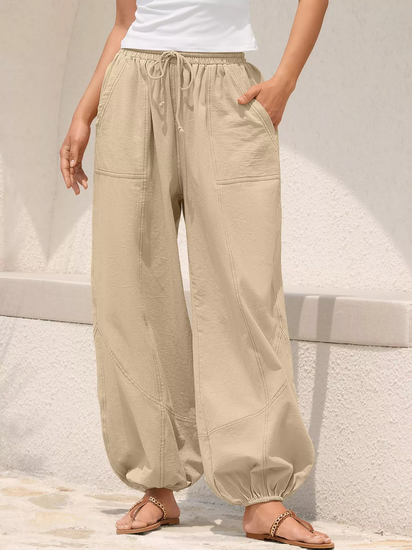 Casual Loose Fit Drawstring Waist Harem Joggers