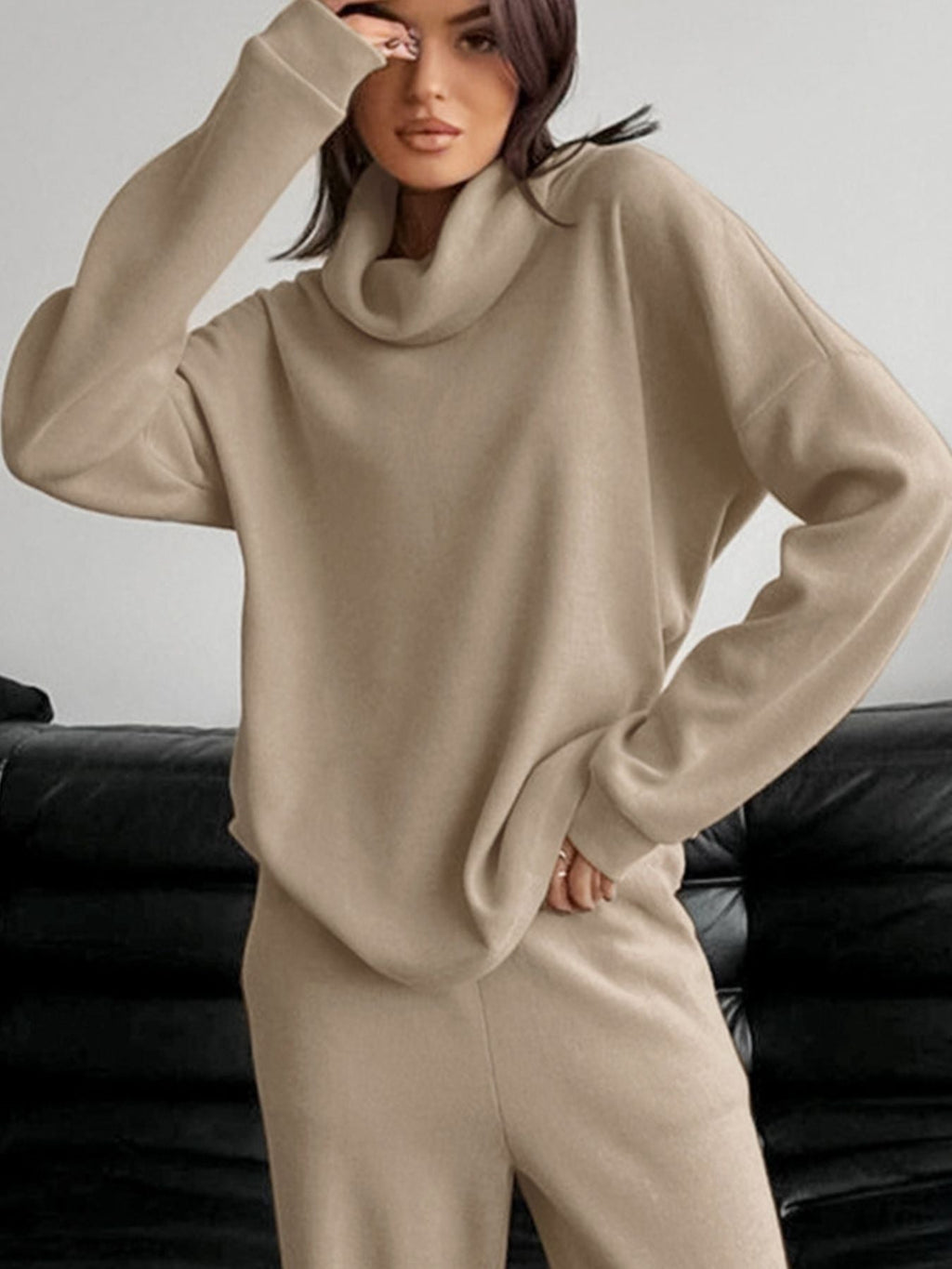 Turtleneck Long Sleeve Top and Pants Set
