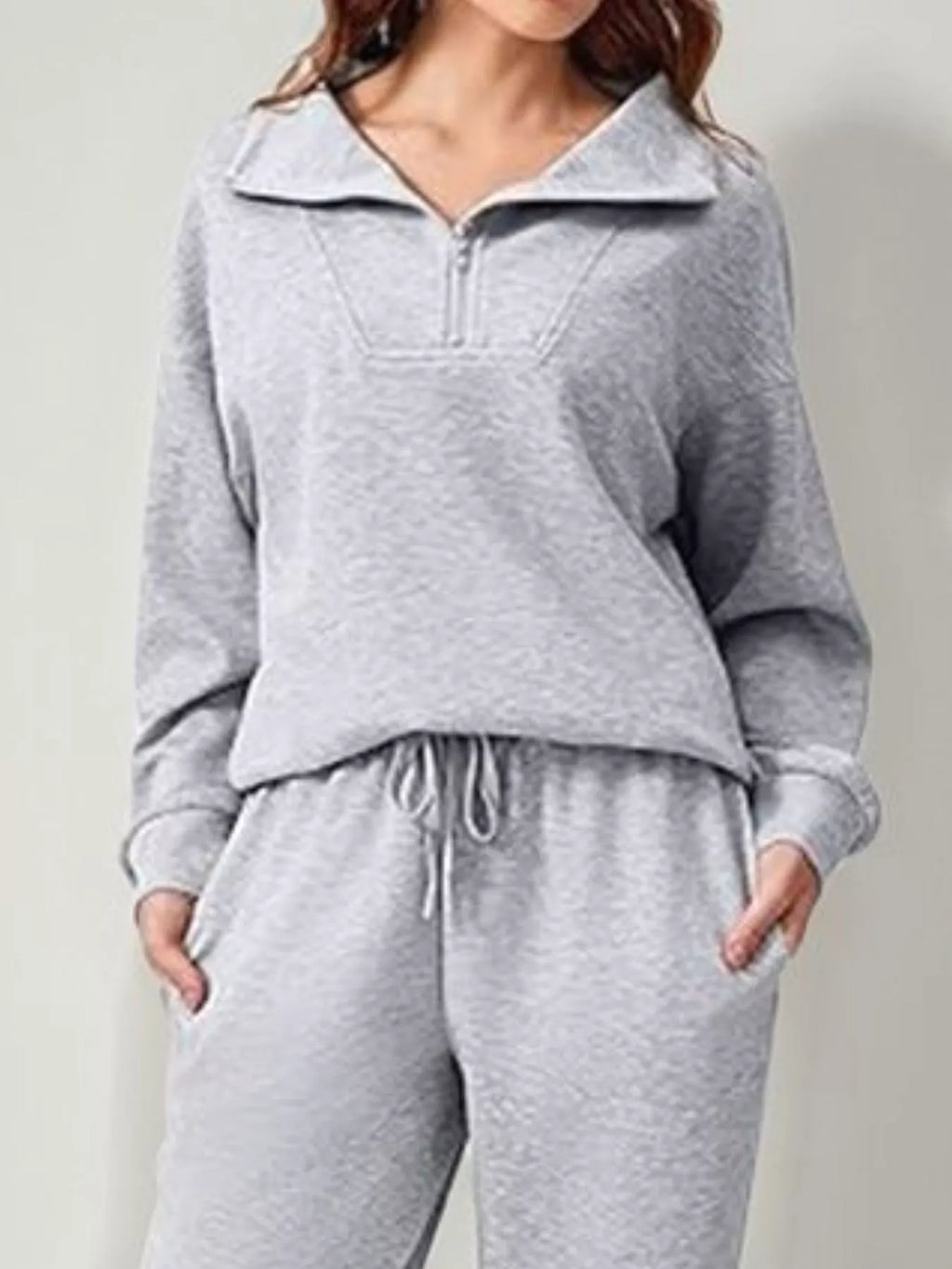 Relaxed Fit Quarter-Zip Top and Pants Set