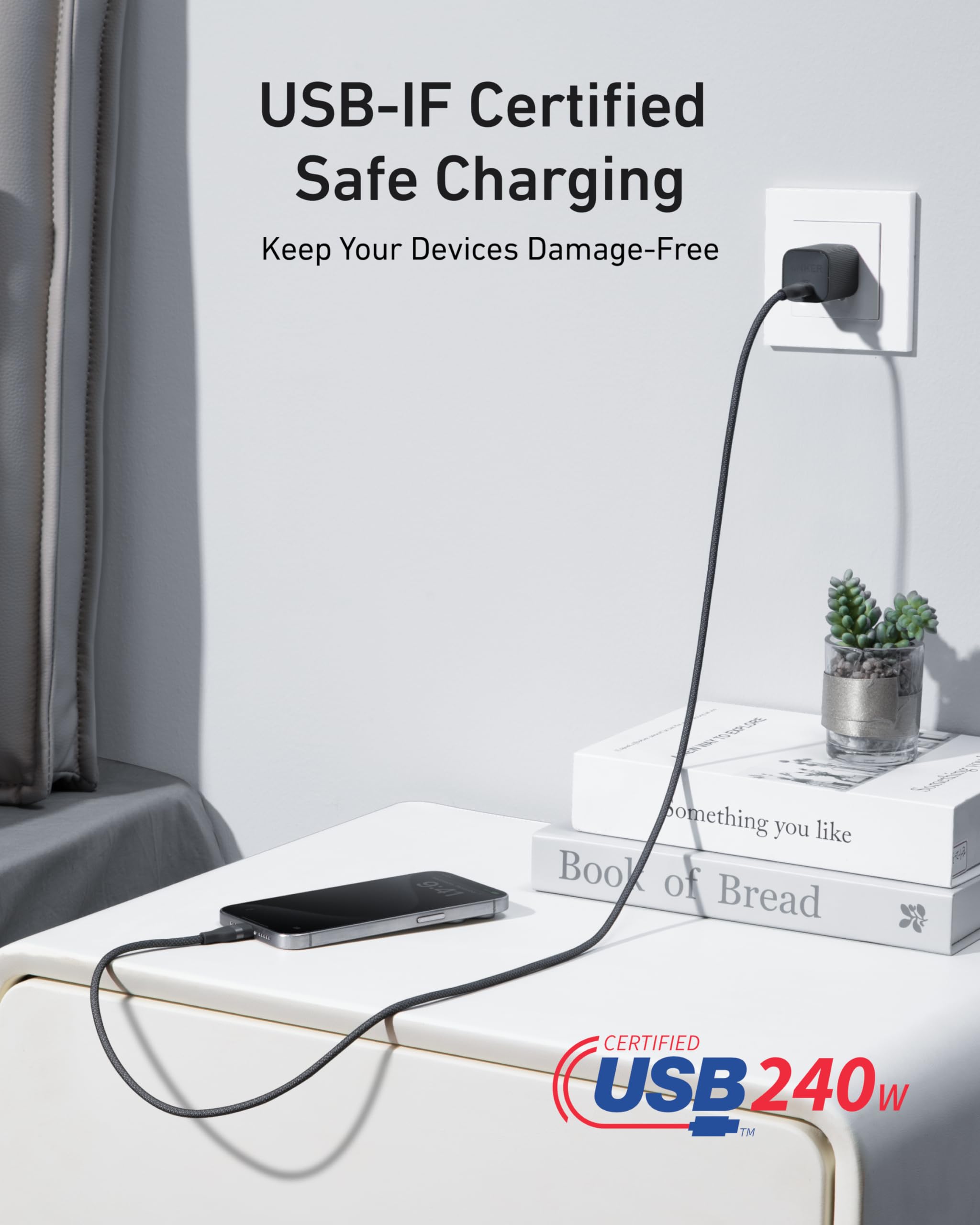 Anker USB-C to USB-C Cable (3 ft / 6 ft, 240W, Upcycled-Braided), view 18