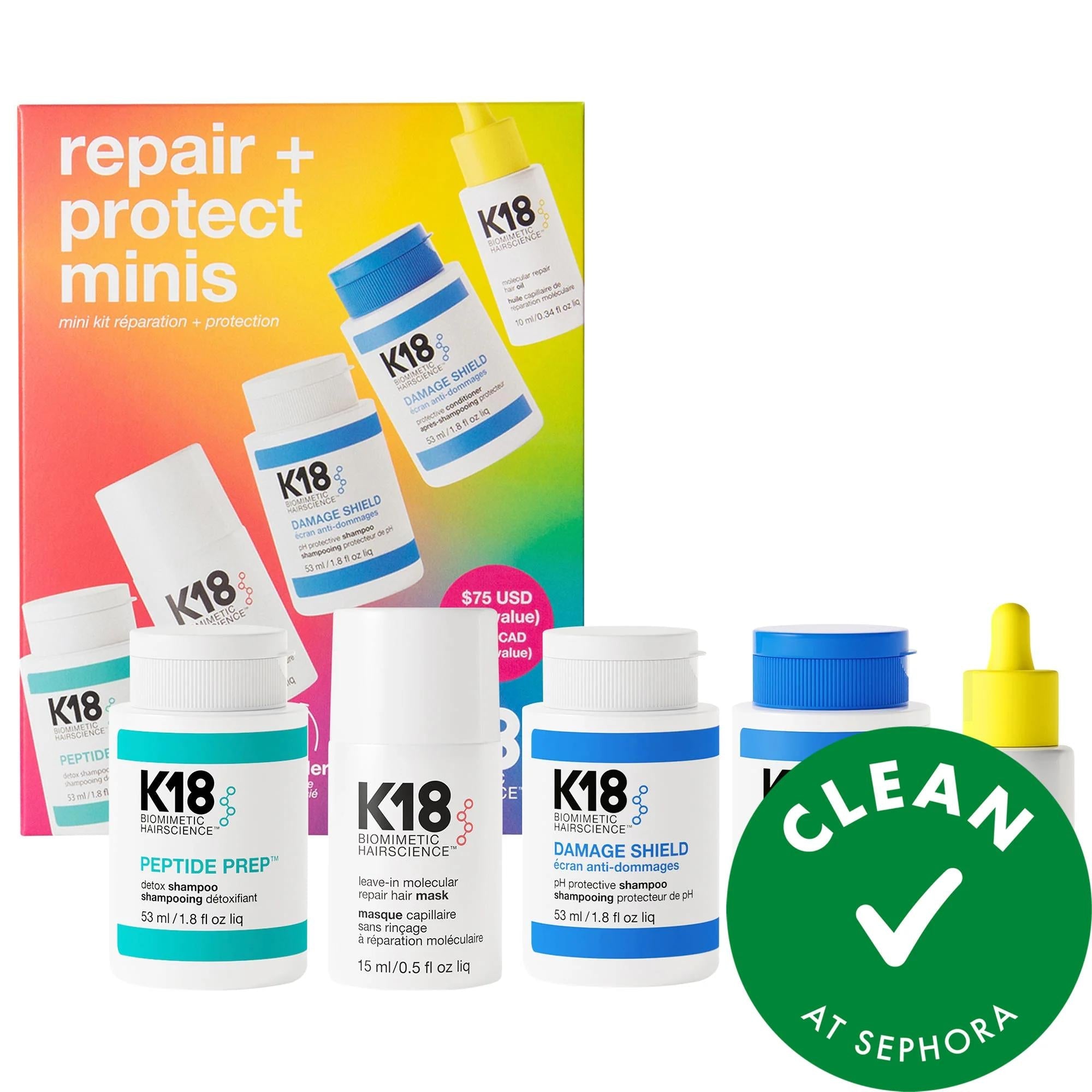 K18 Repair + Protect Minis Kit: Biotech Hair Repair for Damaged Hair, Split Ends & Heat/UV Protection - Cruelty-Free Hair Care