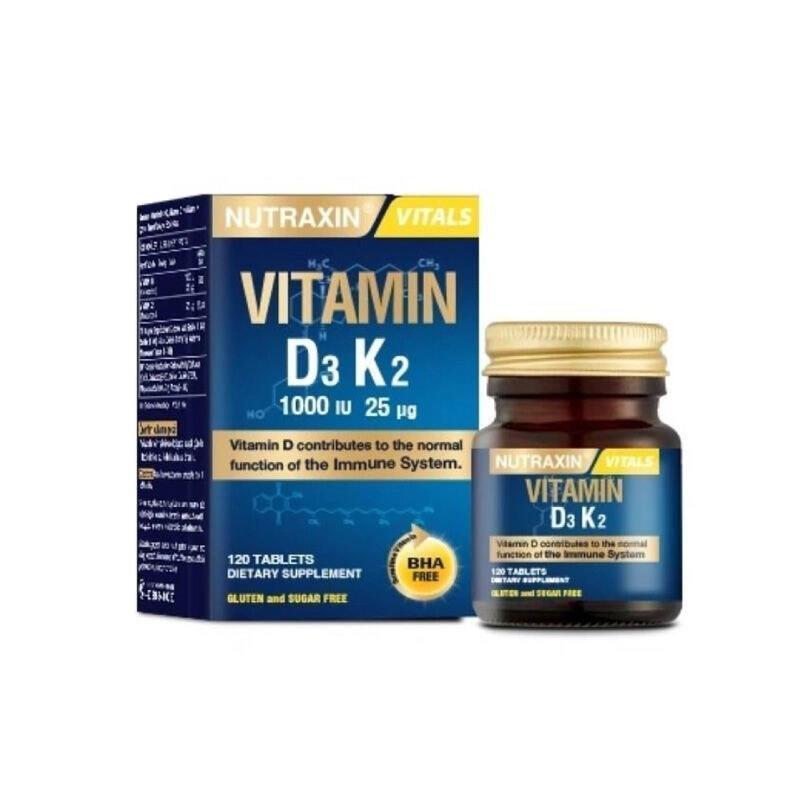 Nutraxin D3 K2 Vitamin Supplement: 120 Tablets for Bone Health, Immune Support - Vitamin D3 1000 IU & K2 25 mcg - Boost Calcium Absorption