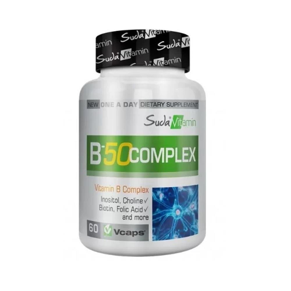 Suda Vitamin B-50 Complex Supplement - 60 Vegetarian Capsules for Energy & Nerve Health
