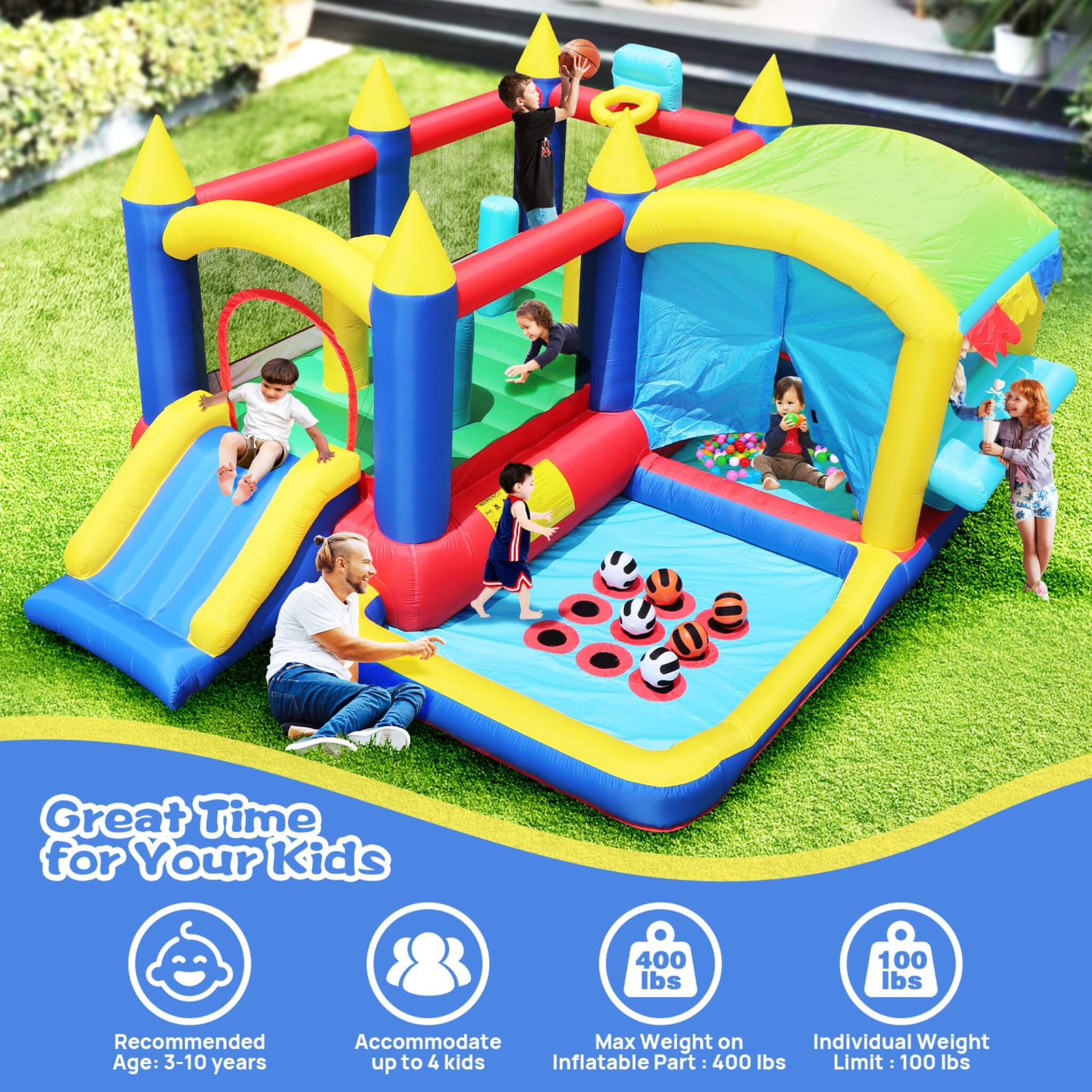 7-In-1 Inflatable Bounce House With Ball Pit, Obstacles And Bouncy Castle (SAK50823) – SAKSBY WHOLESALE, view 3