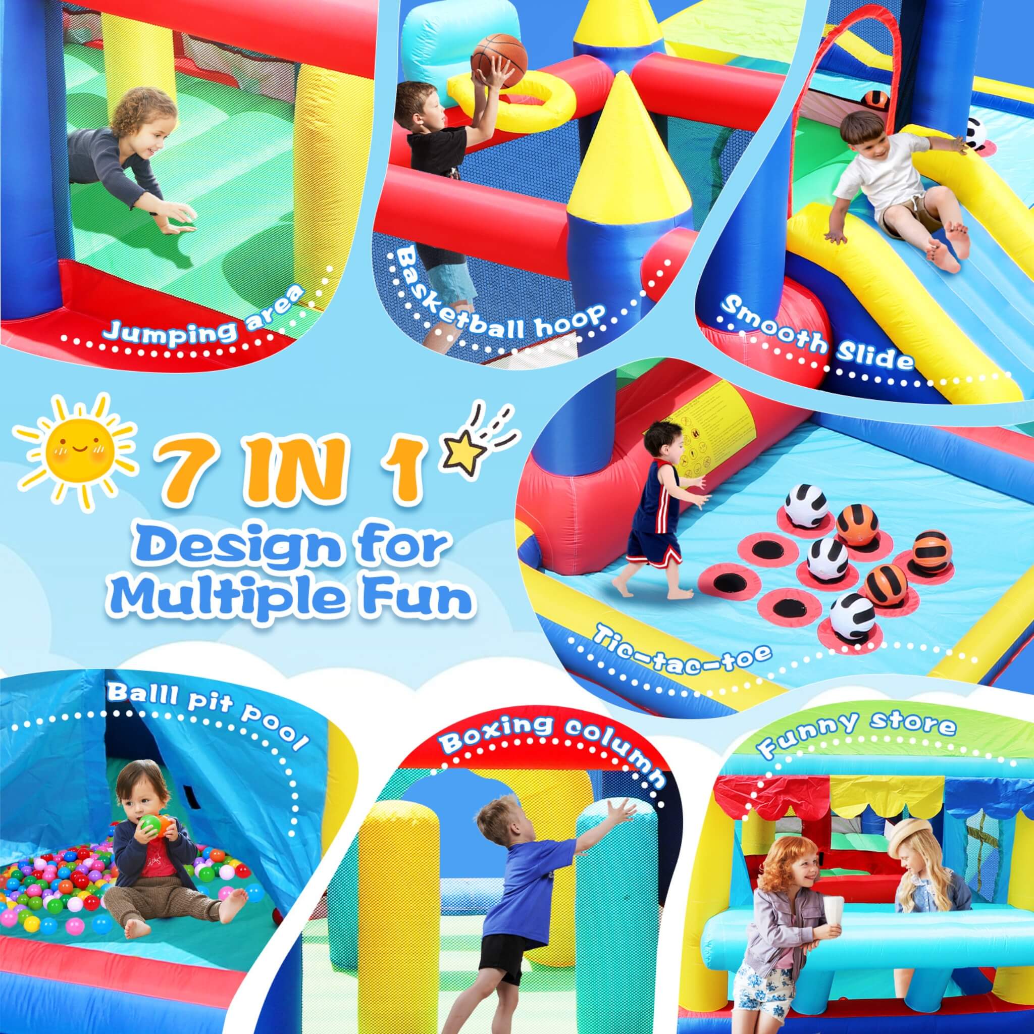 7-In-1 Inflatable Bounce House With Ball Pit, Obstacles And Bouncy Castle (SAK50823) – SAKSBY WHOLESALE, view 5