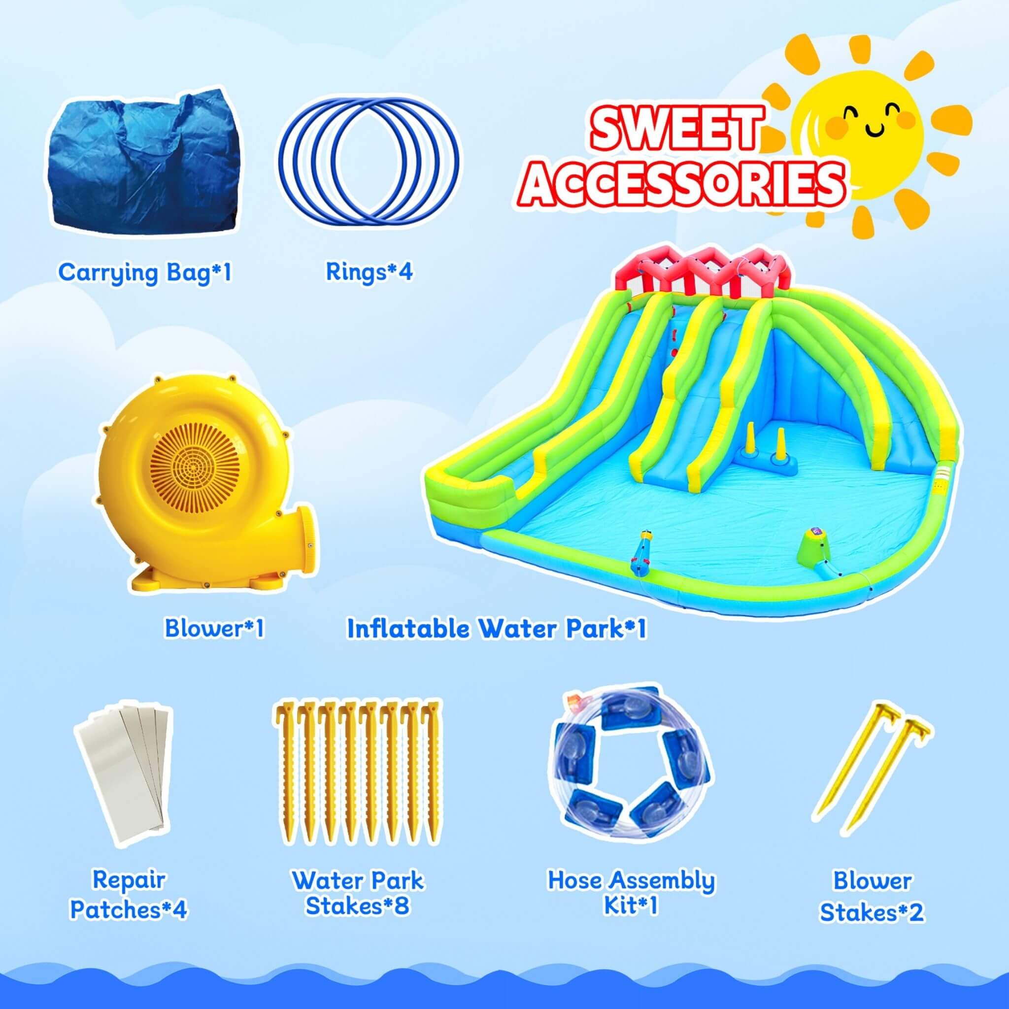 7-In-1 Inflatable Water Park With Triple Slides, Water Gun, And Climbing Wall (SAK98134) – SAKSBY WHOLESALE, view 7