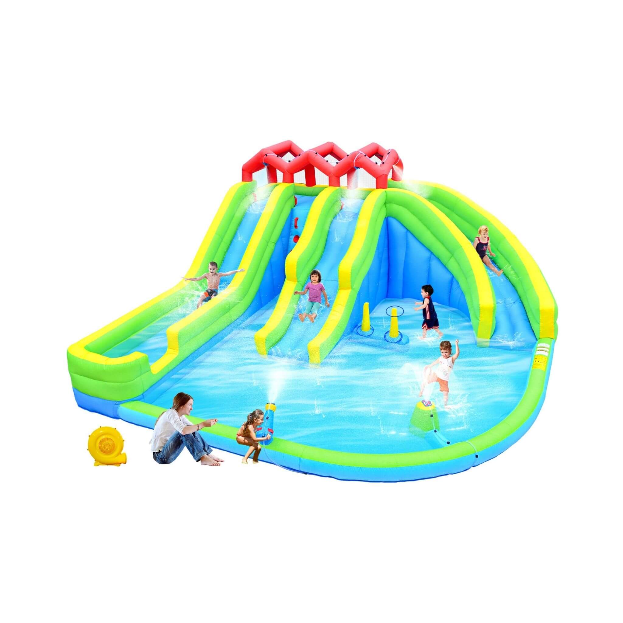 7-In-1 Inflatable Water Park With Triple Slides, Water Gun, And Climbing Wall (SAK98134) – SAKSBY WHOLESALE, view 10