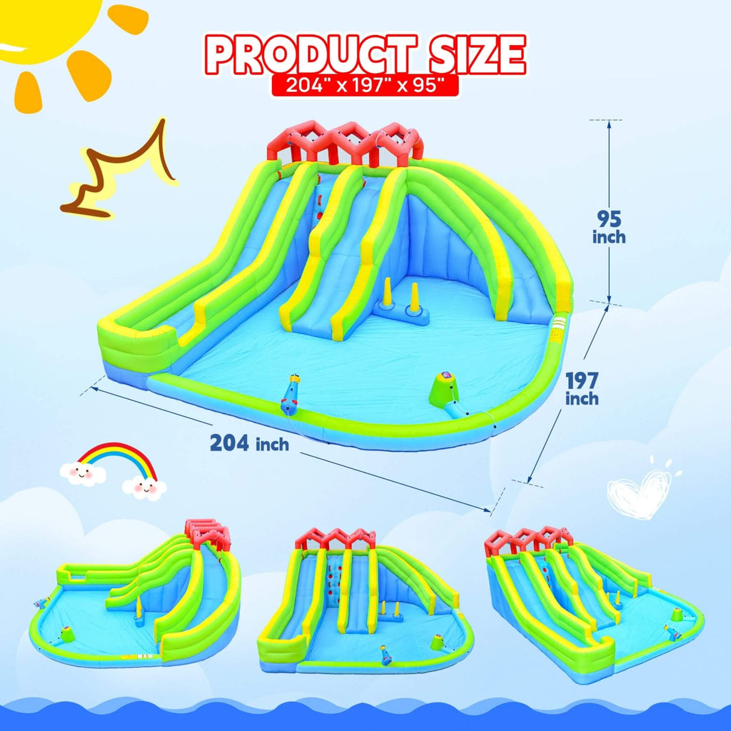 7-In-1 Inflatable Water Park With Triple Slides, Water Gun, And Climbing Wall (SAK98134) – SAKSBY WHOLESALE, view 8