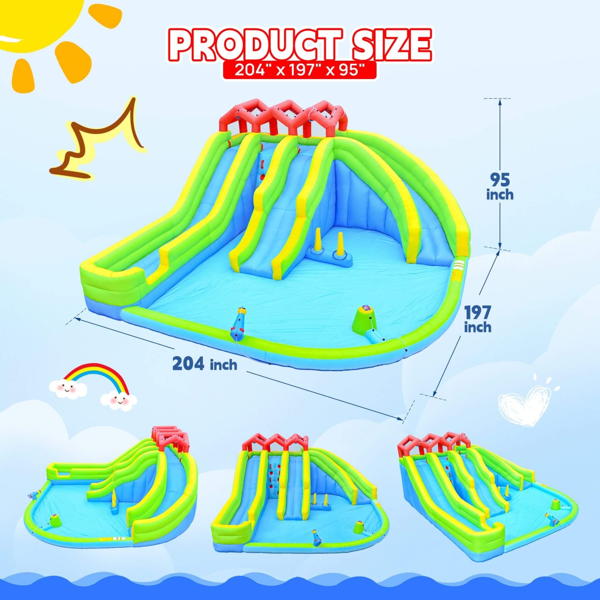 7-In-1 Inflatable Water Park With Triple Slides, Water Gun, And Climbing Wall (SAK98134) – SAKSBY WHOLESALE, view 8