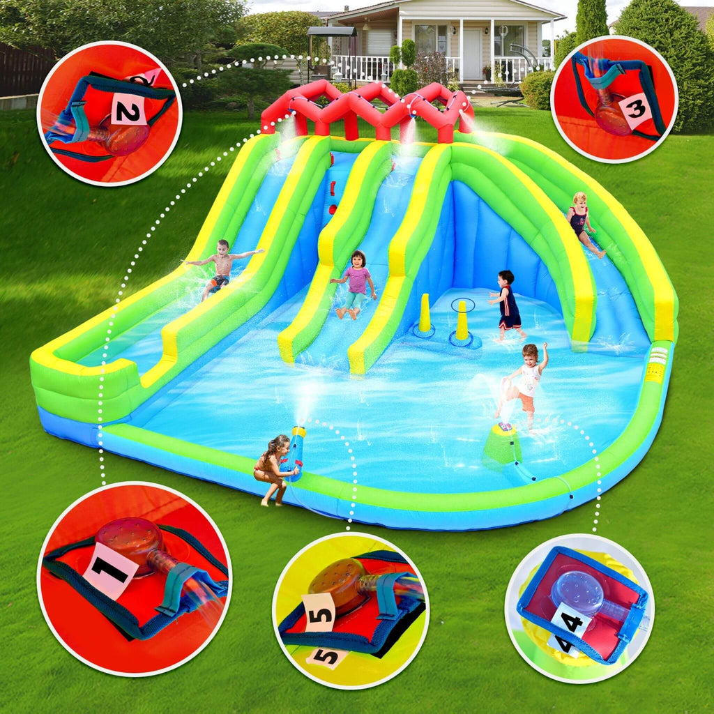 7-In-1 Inflatable Water Park With Triple Slides, Water Gun, And Climbing Wall (SAK98134) – SAKSBY WHOLESALE, view 5