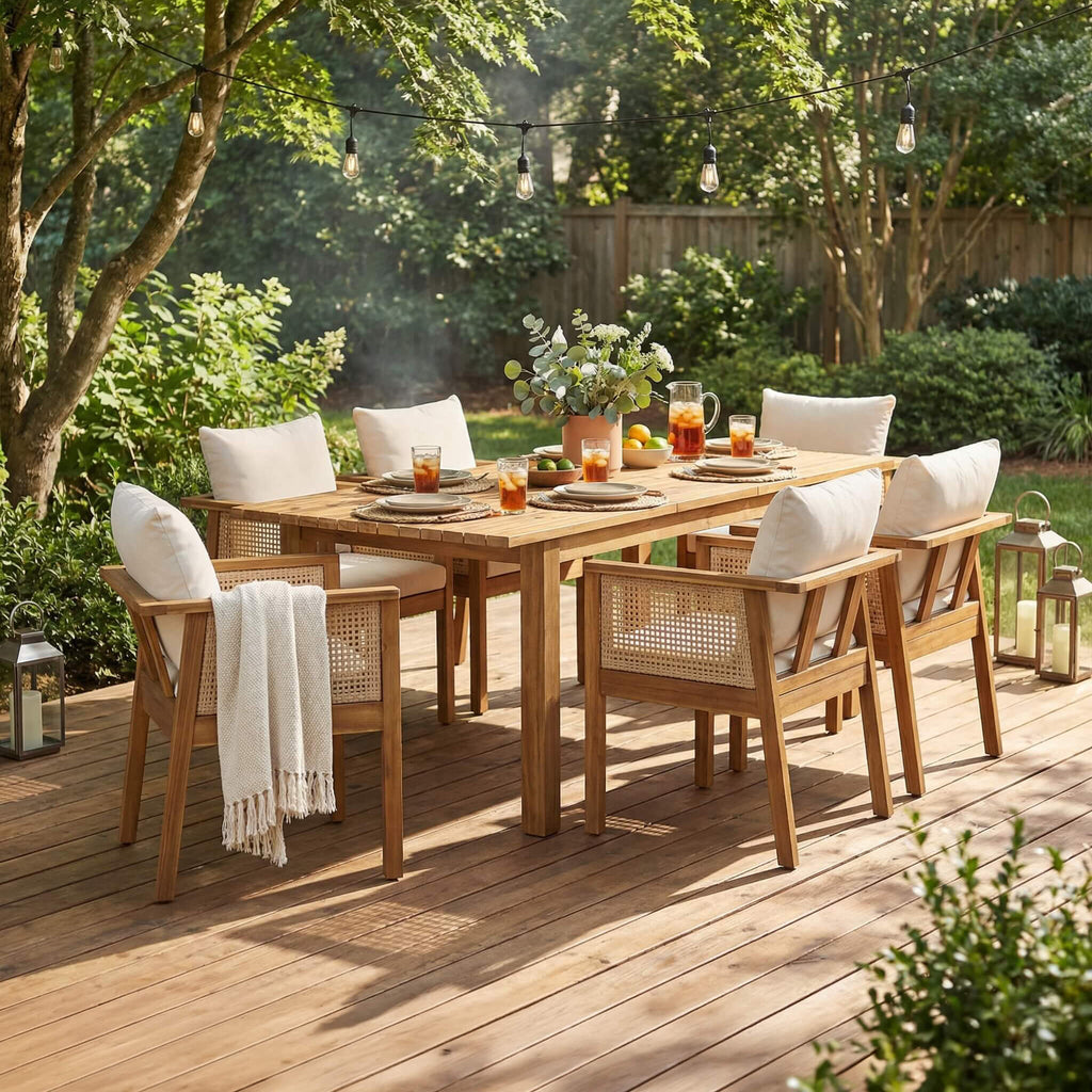 Alora 7-Piece Acacia Wood Outdoor Dining Set With Cushions And Table (SAK14657) – SAKSBY WHOLESALE
