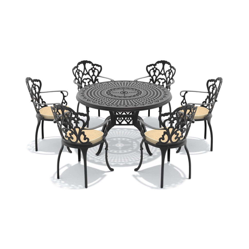 Alora 7-Piece Cast Aluminum Patio Furniture Set With Black Frame And Off-White Cushions (SAK12948) – SAKSBY WHOLESALE, view 4