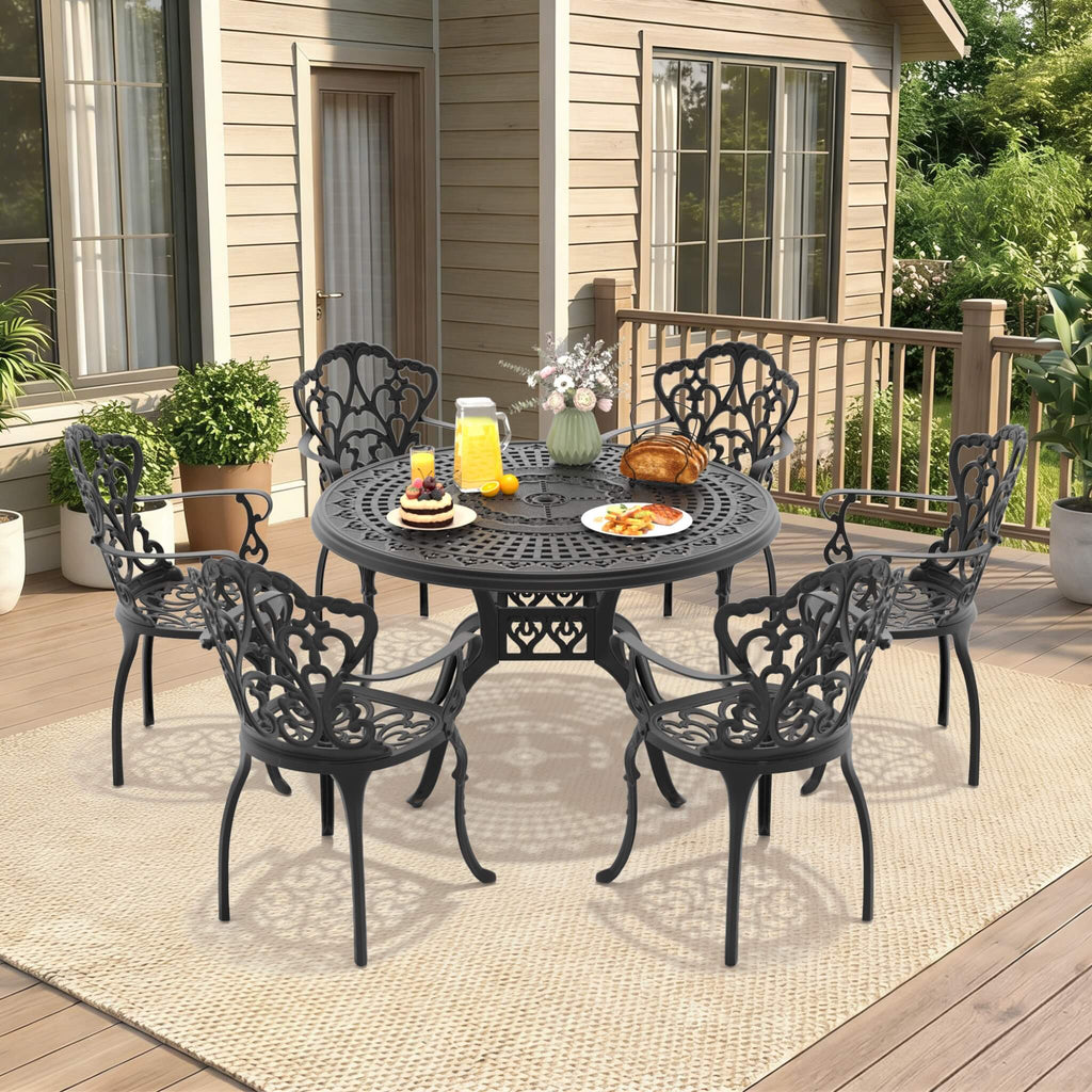 Alora 7-Piece Cast Aluminum Patio Furniture Set With Black Frame And Off-White Cushions (SAK12948) – SAKSBY WHOLESALE, view 3