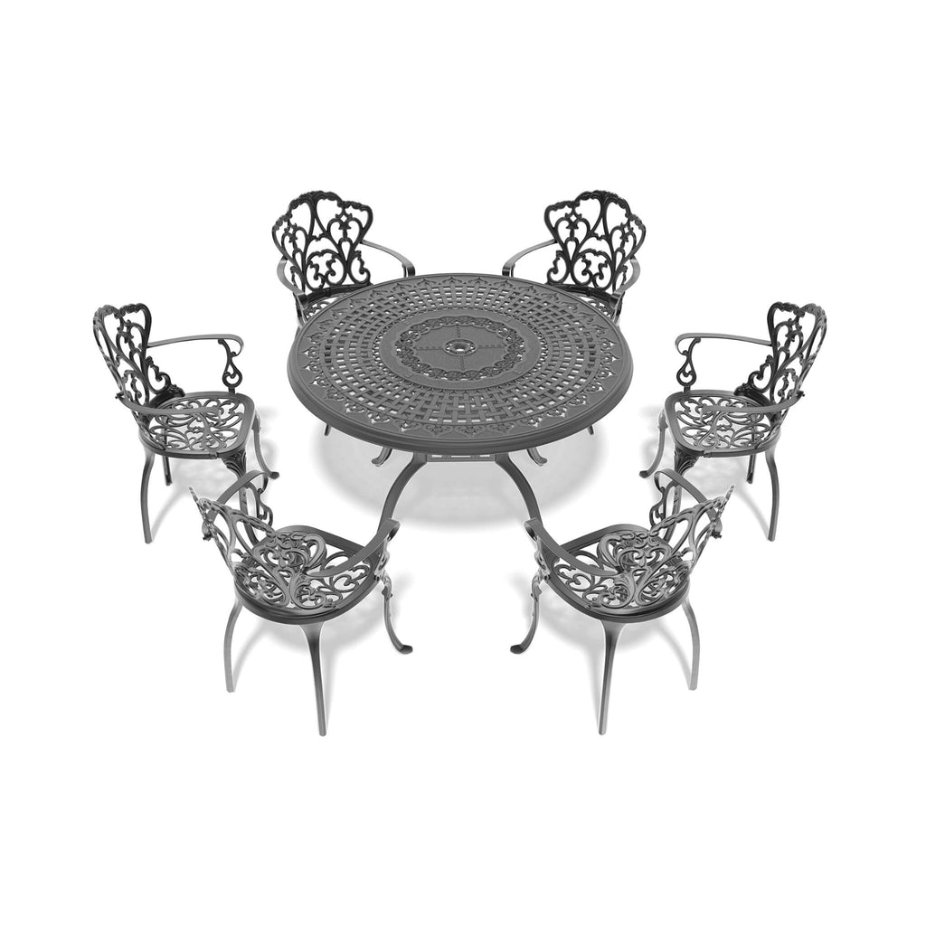 Alora 7-Piece Cast Aluminum Patio Furniture Set With Black Frame And Off-White Cushions (SAK12948) – SAKSBY WHOLESALE, view 5
