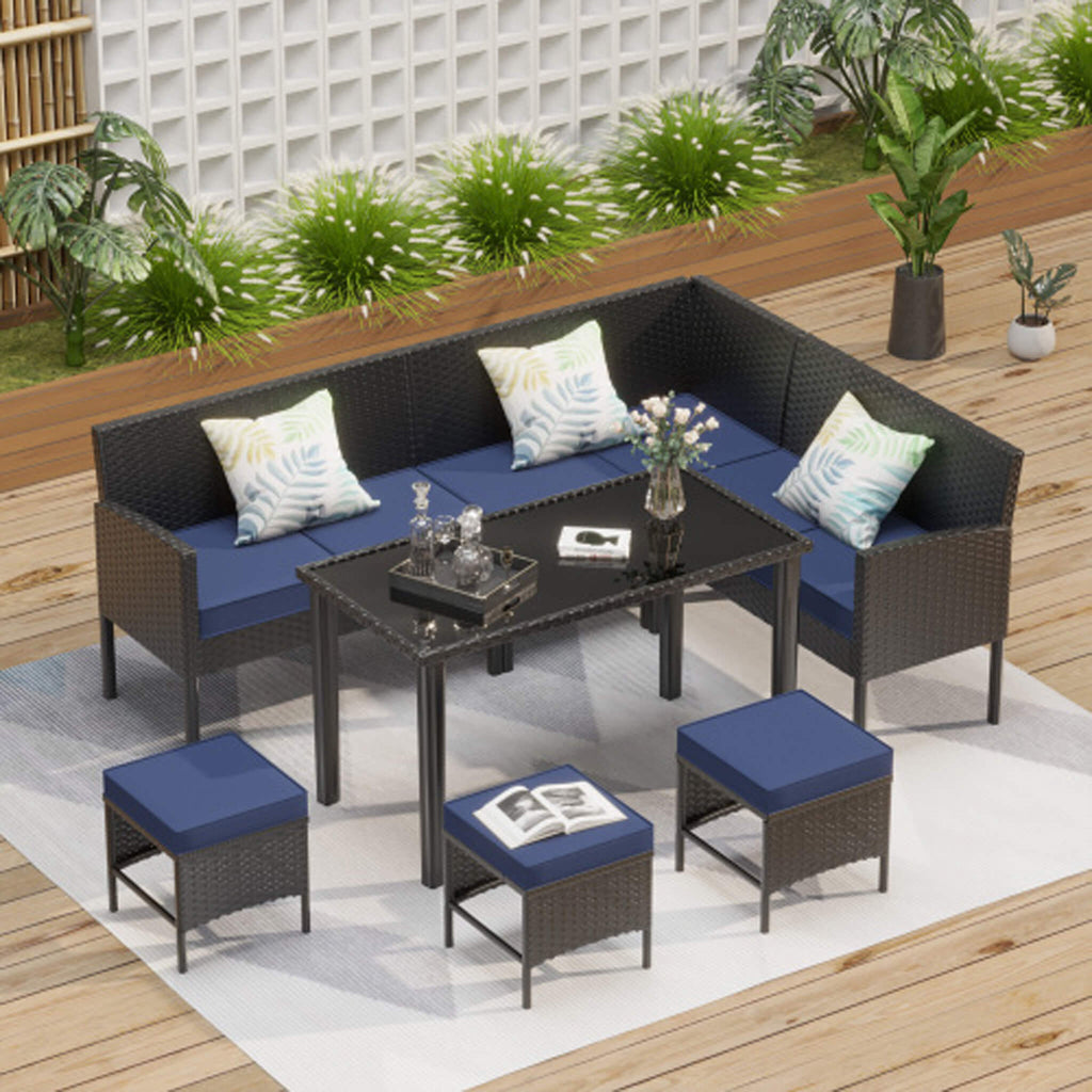 Alora 7-Piece Modern Outdoor Patio Furniture Set With Waterproof Cushions & Glass Table (SAK55673) – SAKSBY WHOLESALE, view 1