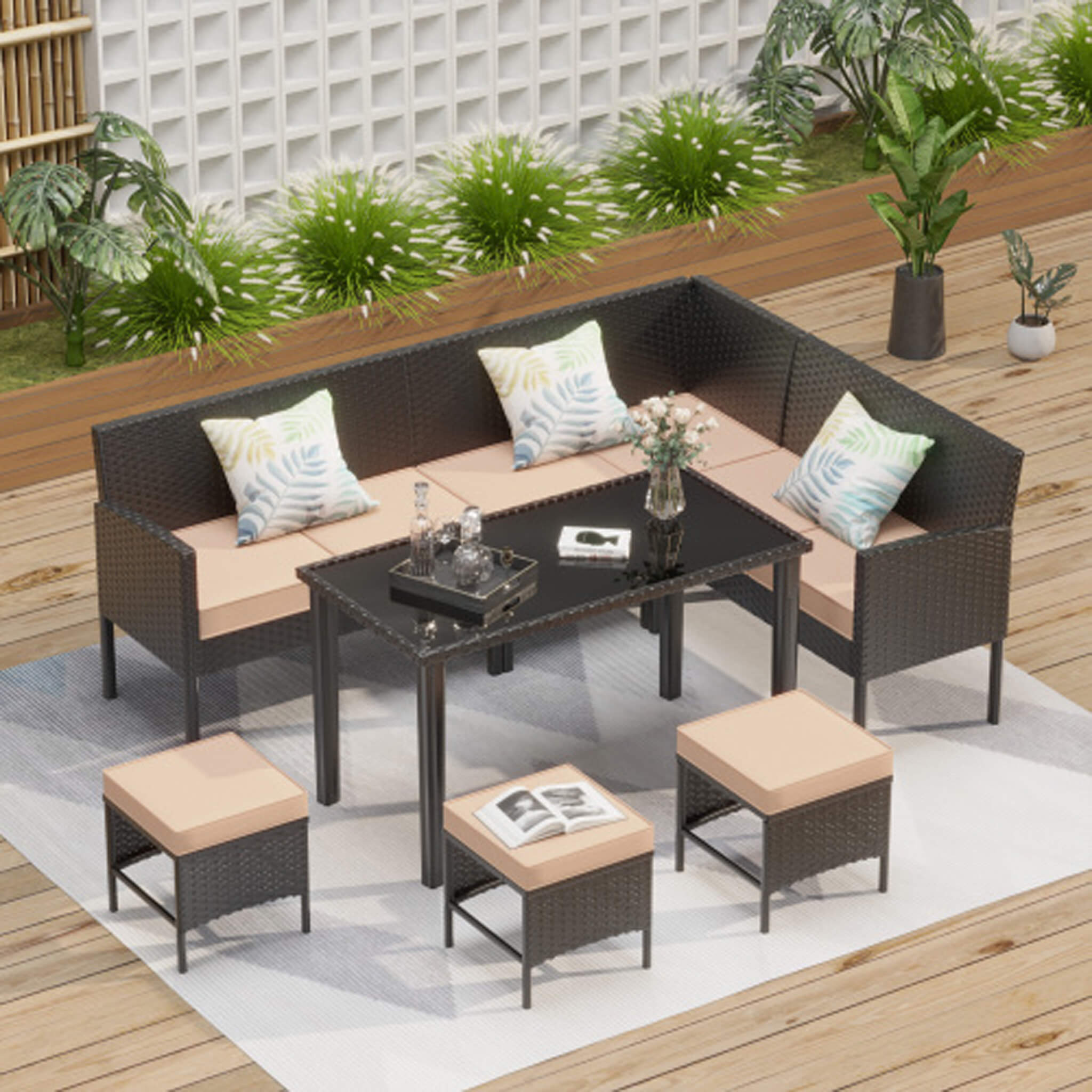 Alora 7-Piece Modern Outdoor Patio Furniture Set With Waterproof Cushions & Glass Table (SAK55673) – SAKSBY WHOLESALE, view 9