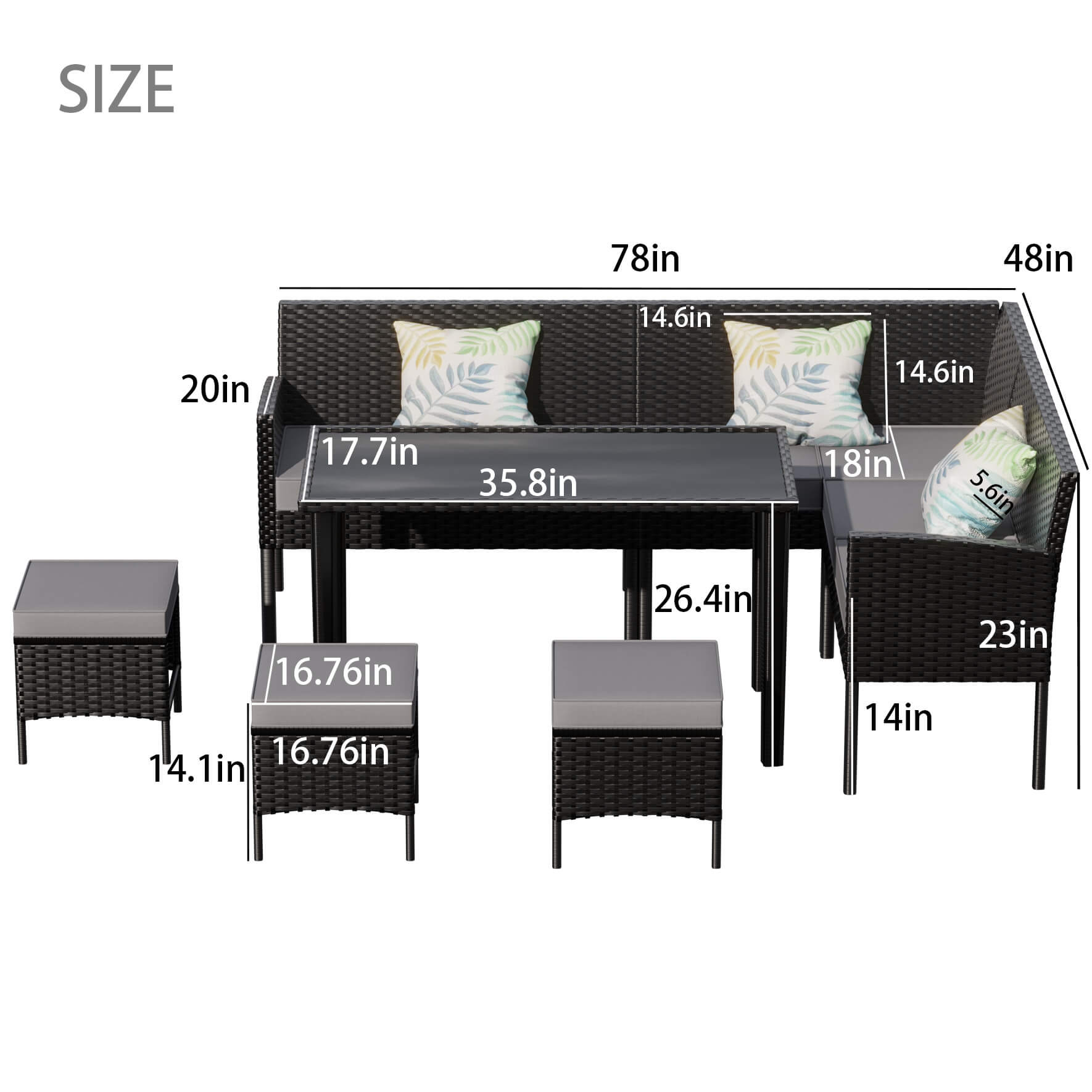 Alora 7-Piece Modern Outdoor Patio Furniture Set With Waterproof Cushions & Glass Table (SAK55673) – SAKSBY WHOLESALE, view 4