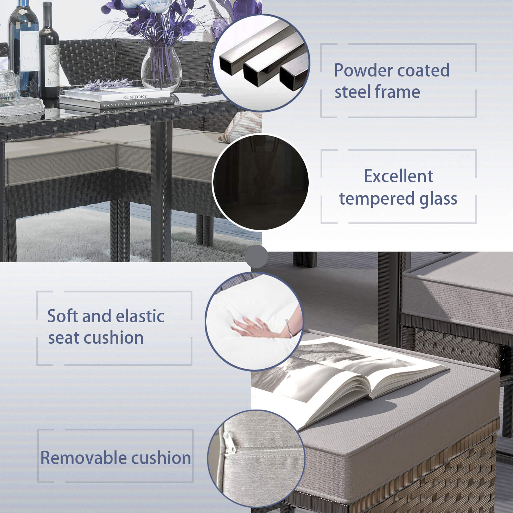 Alora 7-Piece Modern Outdoor Patio Furniture Set With Waterproof Cushions & Glass Table (SAK55673) – SAKSBY WHOLESALE, view 5
