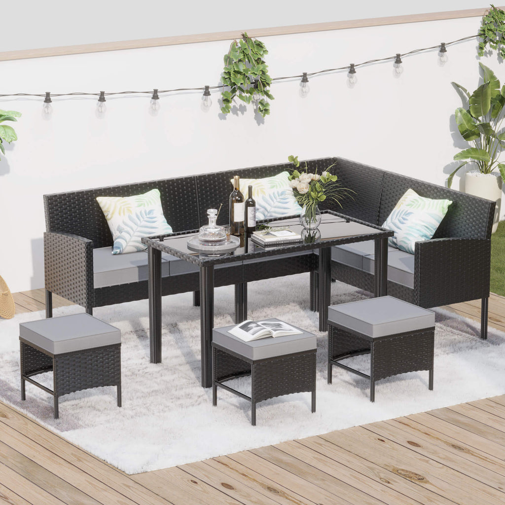 Alora 7-Piece Modern Outdoor Patio Furniture Set With Waterproof Cushions & Glass Table (SAK55673) – SAKSBY WHOLESALE