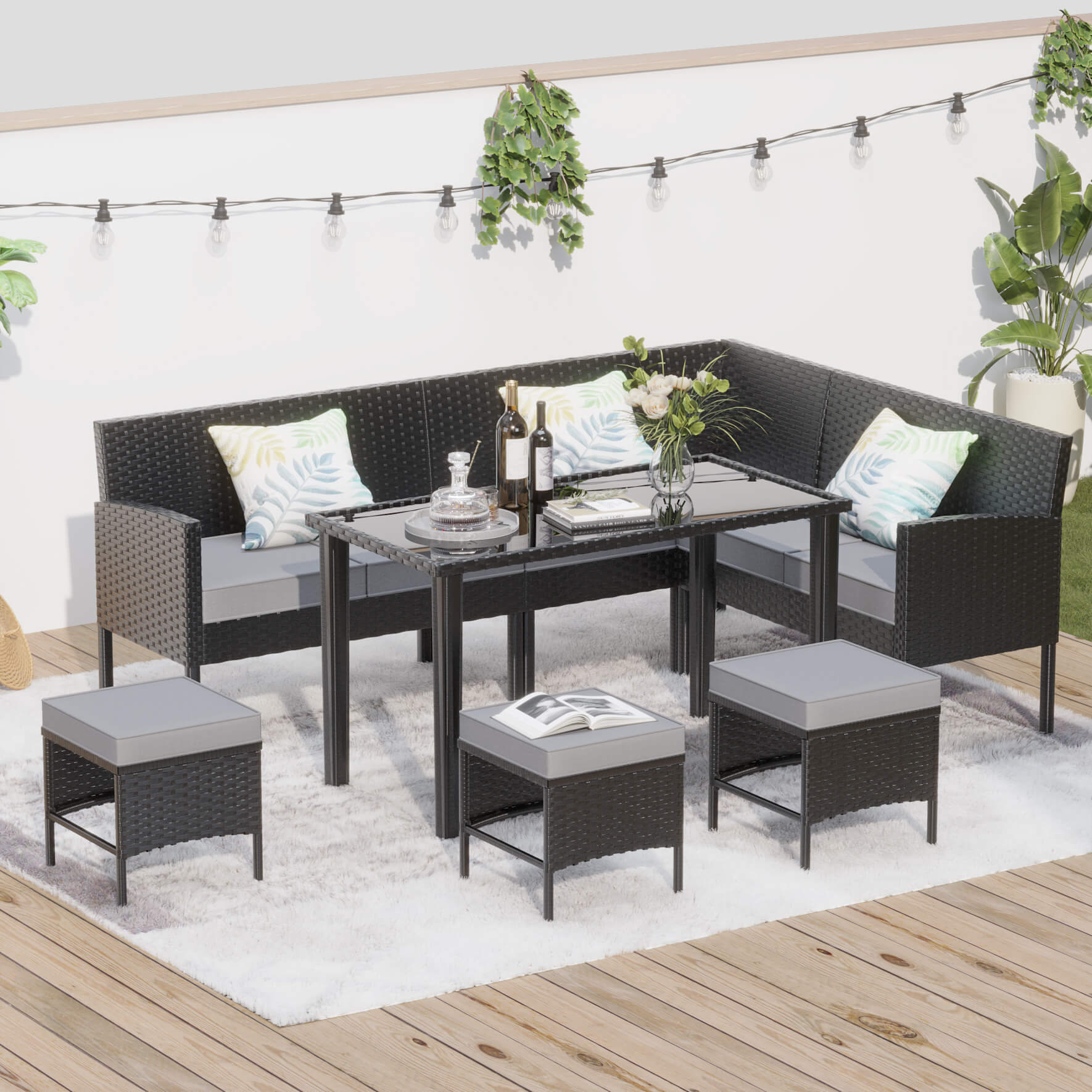 Alora 7-Piece Modern Outdoor Patio Furniture Set With Waterproof Cushions & Glass Table (SAK55673) – SAKSBY WHOLESALE