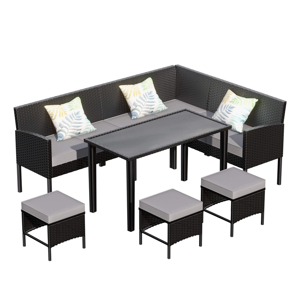 Alora 7-Piece Modern Outdoor Patio Furniture Set With Waterproof Cushions & Glass Table (SAK55673) – SAKSBY WHOLESALE, view 3