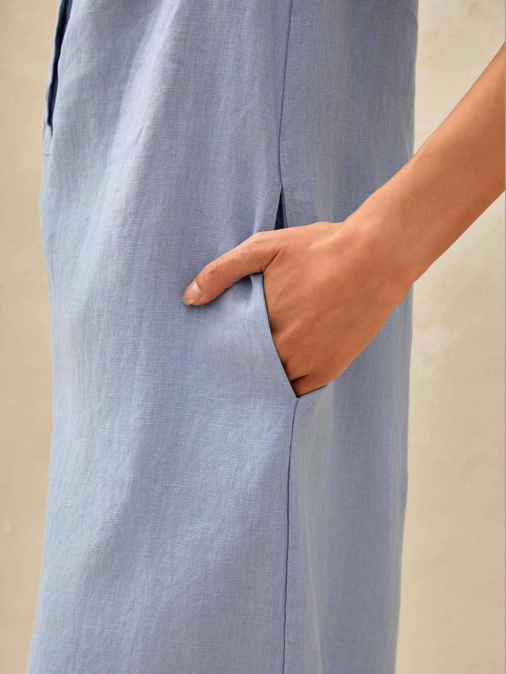 LINTICO 100% Linen Sleeveless Straight High Slit Maxi Dress TAYLOR — detail shot 7