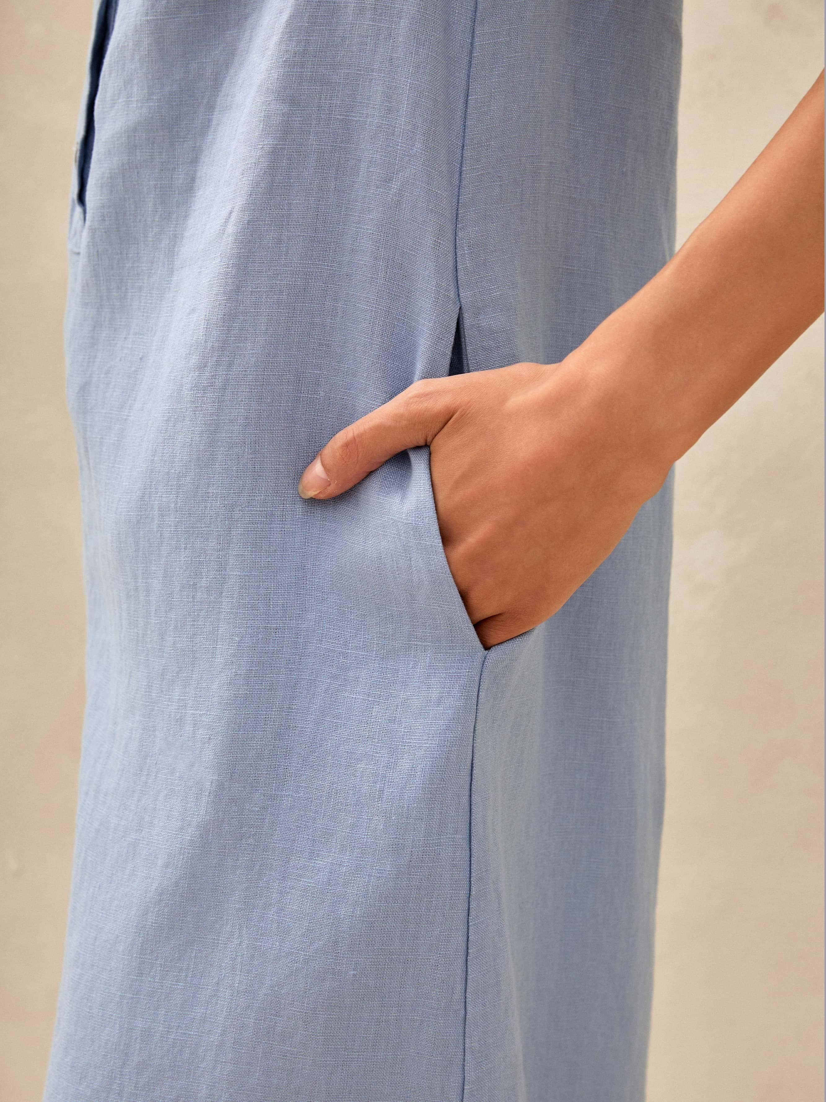 LINTICO 100% Linen Sleeveless Straight High Slit Maxi Dress TAYLOR — detail shot 7