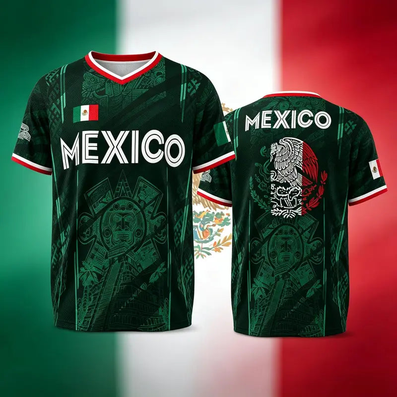2026 Mexico Soccer V-Neck Short Sleeve Shirt – Men's & Women's Football Fan Tee, Mexican Pride Sportswear