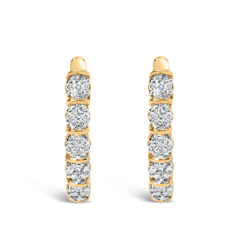 14k Yellow Gold 1/2 Cttw Diamond Cluster Hoop Earrings (H-I Color, SI2-I1 Clarity)
