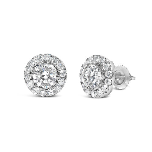14K White Gold 3.0 Cttw Lab-Grown Diamond Hidden Halo Stud Earrings