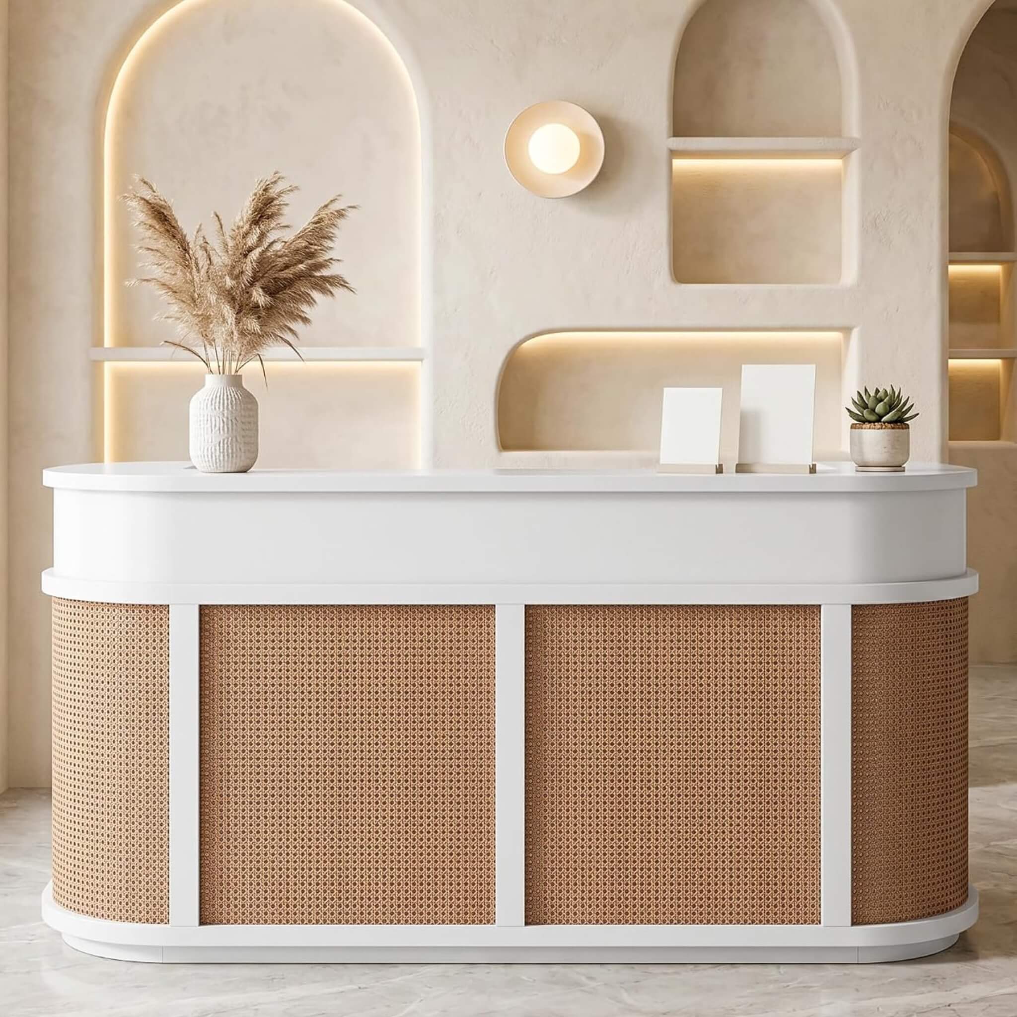 Velmor 70-Inch Modern Wooden Reception Desk With Lockable Drawers (SAK26148) – SAKSBY WHOLESALE