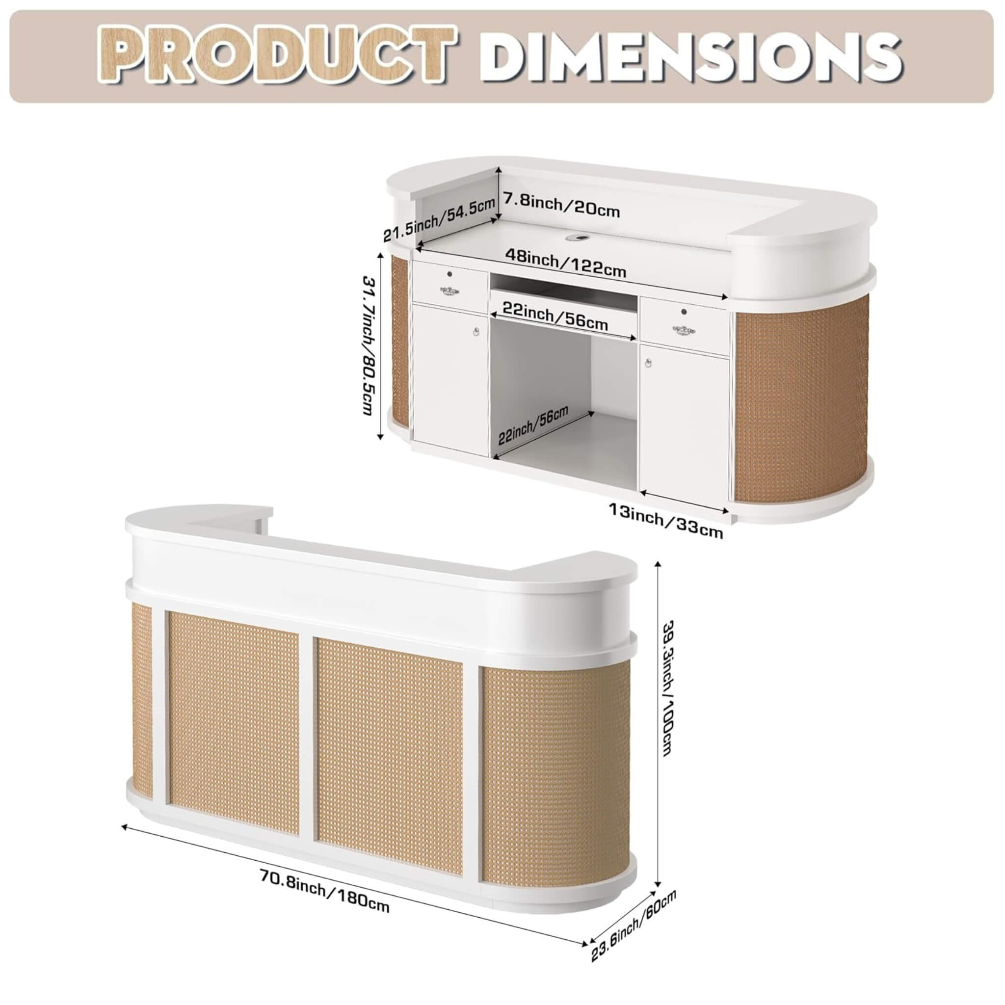 Velmor 70-Inch Modern Wooden Reception Desk With Lockable Drawers (SAK26148) – SAKSBY WHOLESALE, view 9