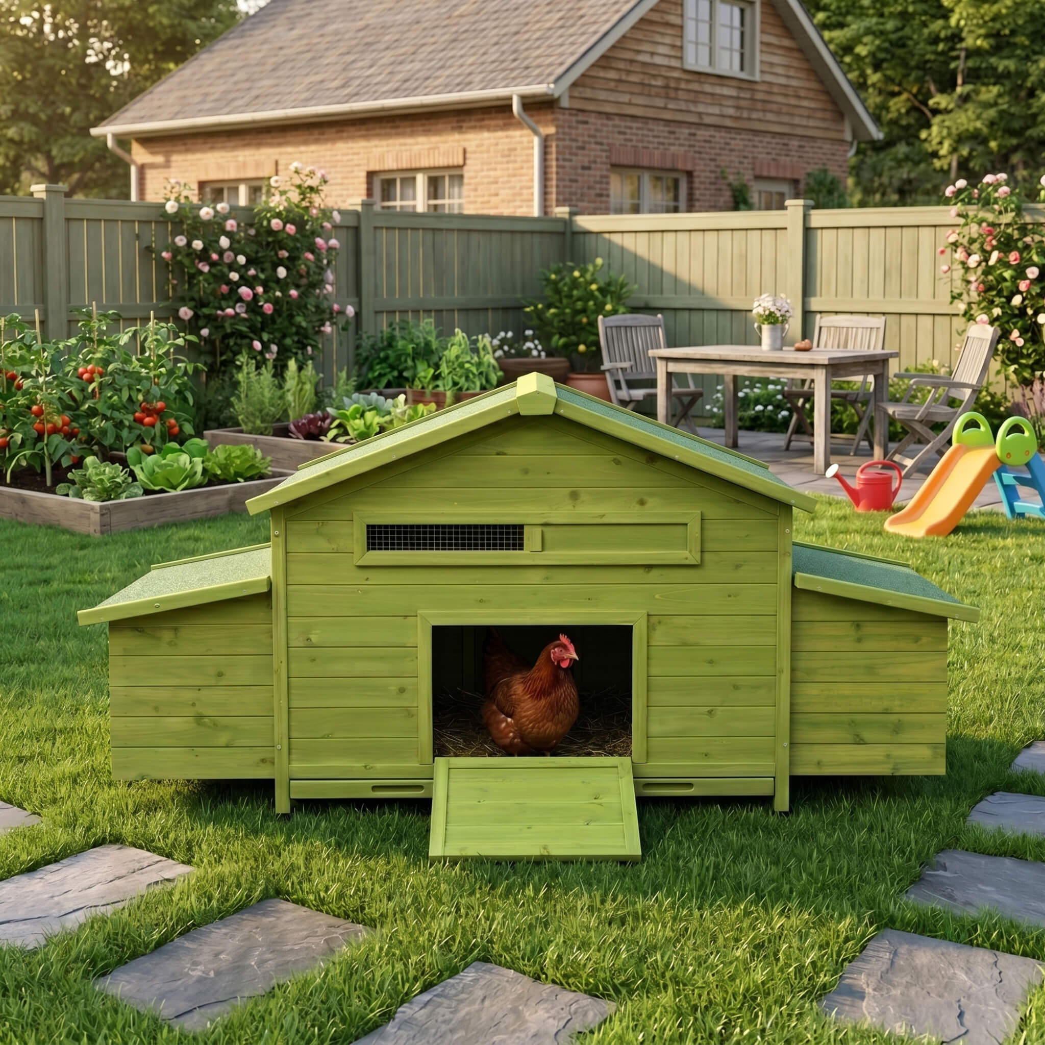 70-Inch Wooden Chicken Coop With Nesting Box, Perch, And Run Doors (SAK74619) – SAKSBY WHOLESALE, view 11