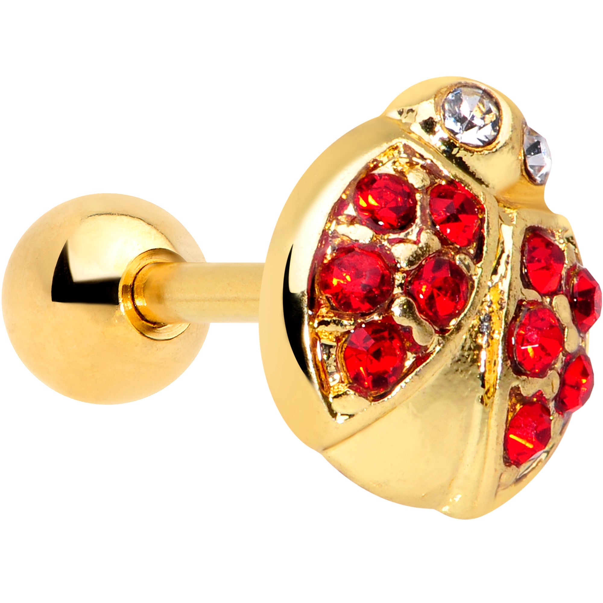 BodyCandy 16G 1/4 Red Clear Gem Gold Tone Ladybug Cartilage Tragus — main product shot
