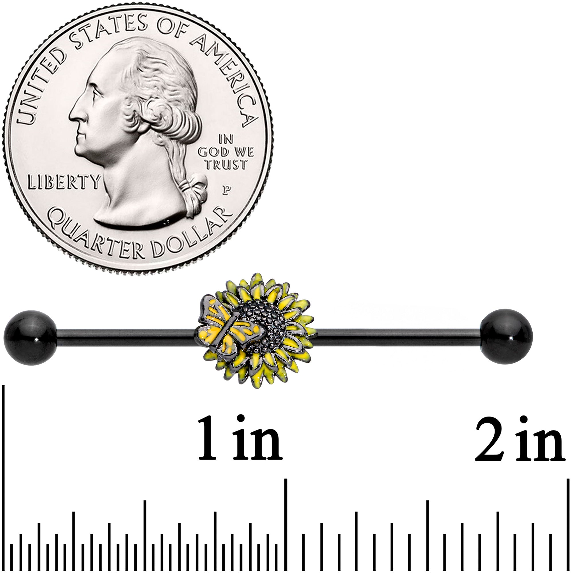 BodyCandy 14G Black Sunflower Butterfly Industrial Barbell 38mm — lifestyle context