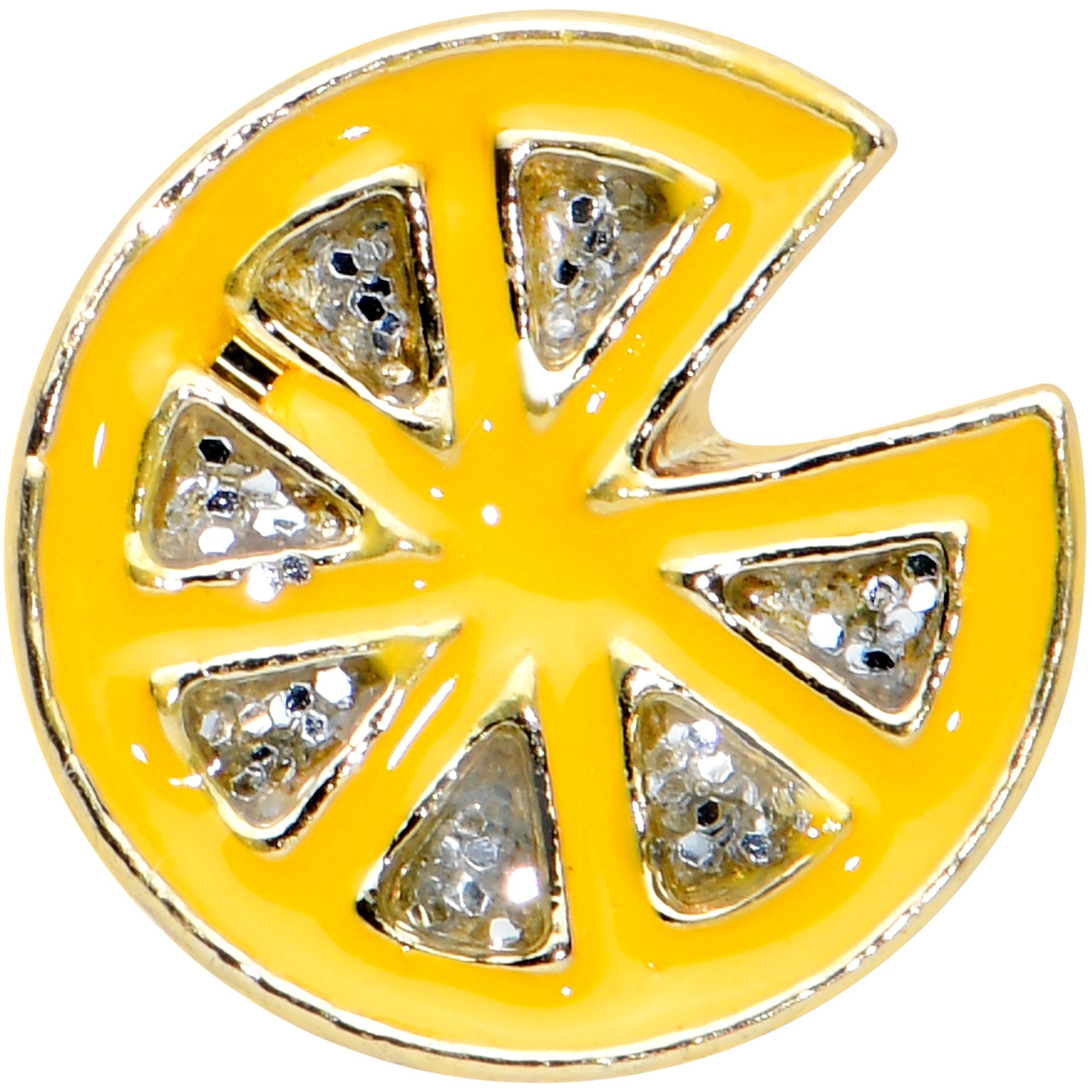 BodyCandy 16G 5/16 Clear Gem Gold Tone Tasty Orange Fruit Labret Tragus — detail close-up