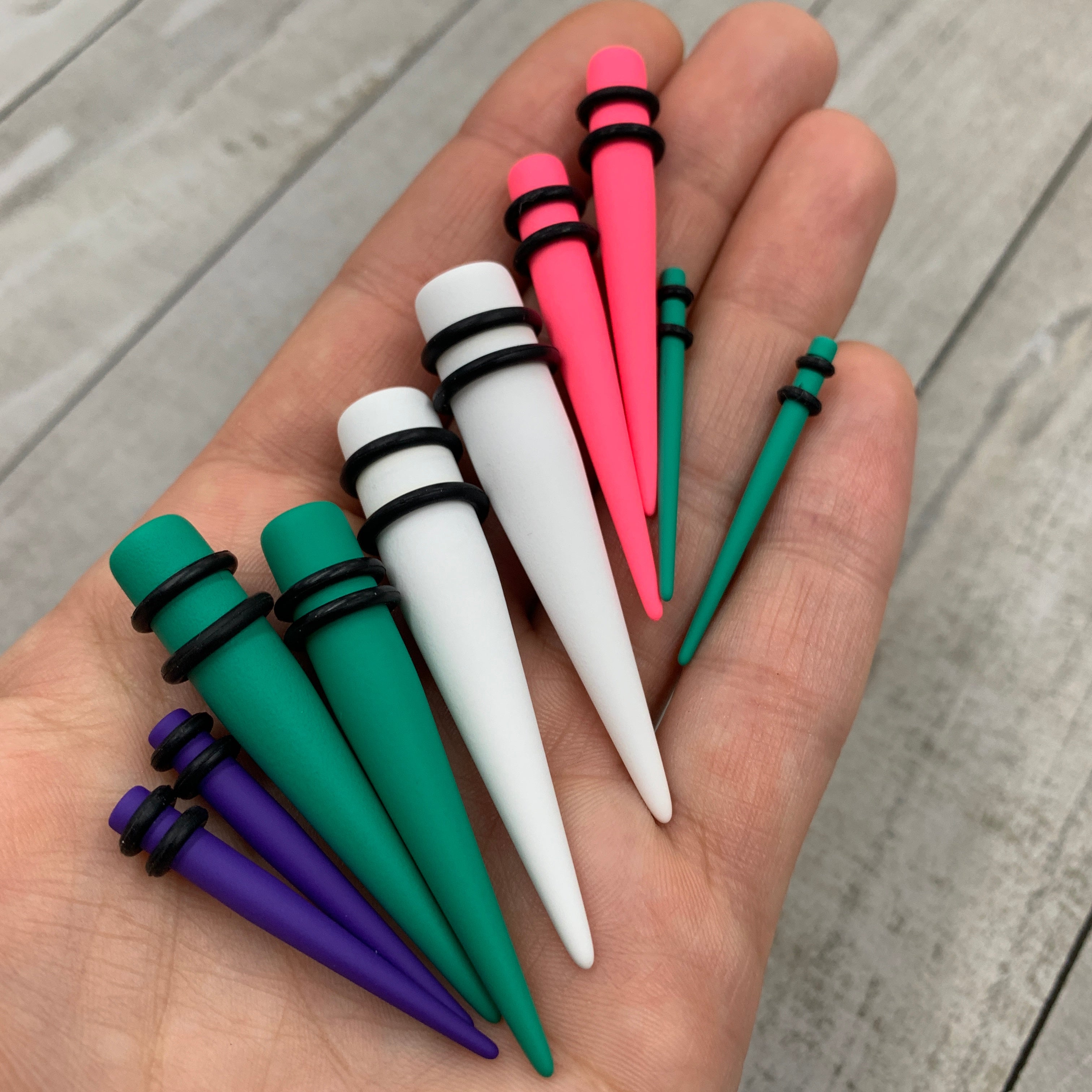 BodyCandy White Matte Acrylic Straight Taper Set 2G to 00G — detail close-up